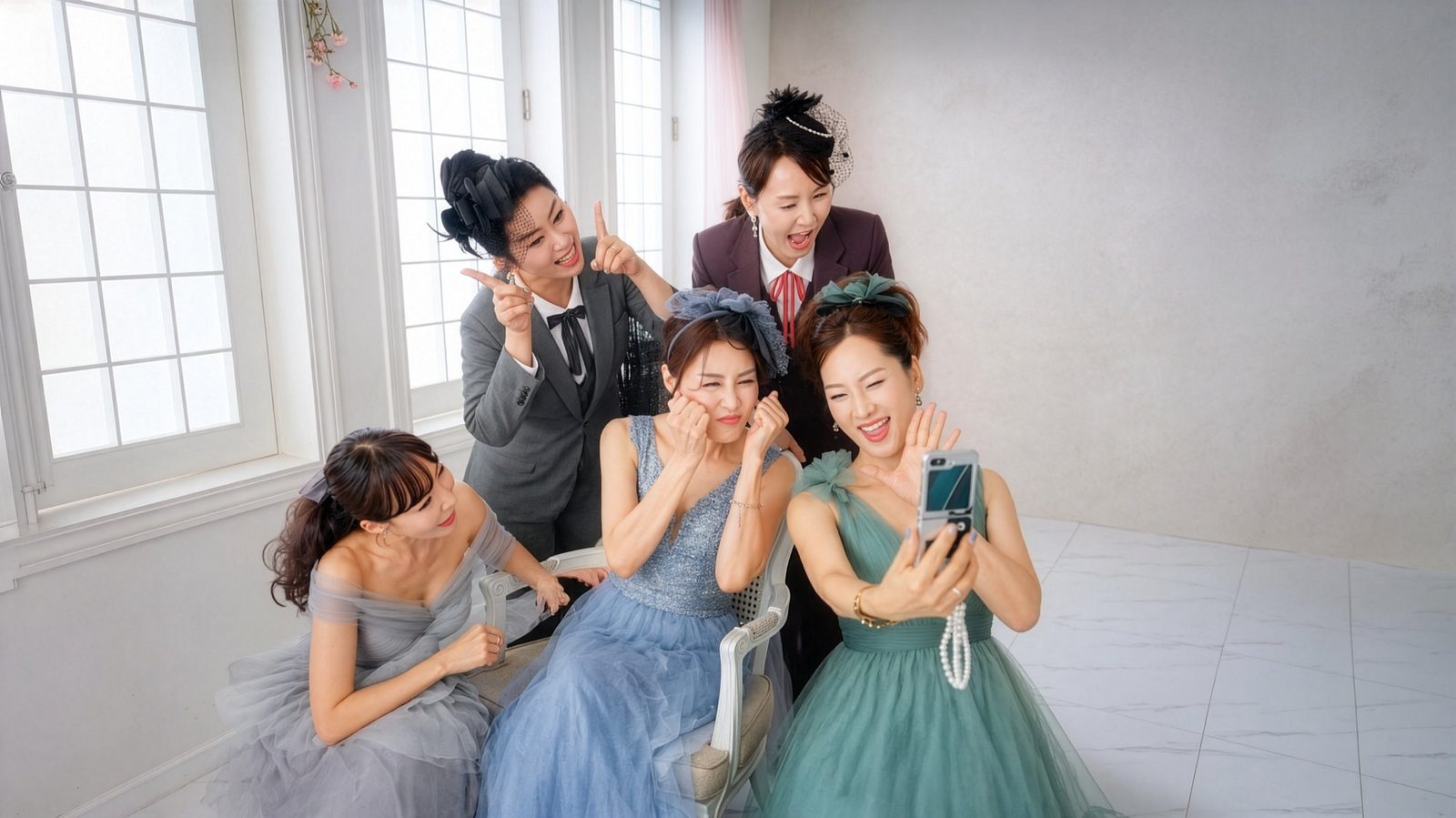 같은 자세로 드레스 색만 바꾼 합성 컷 — 김스튜디오