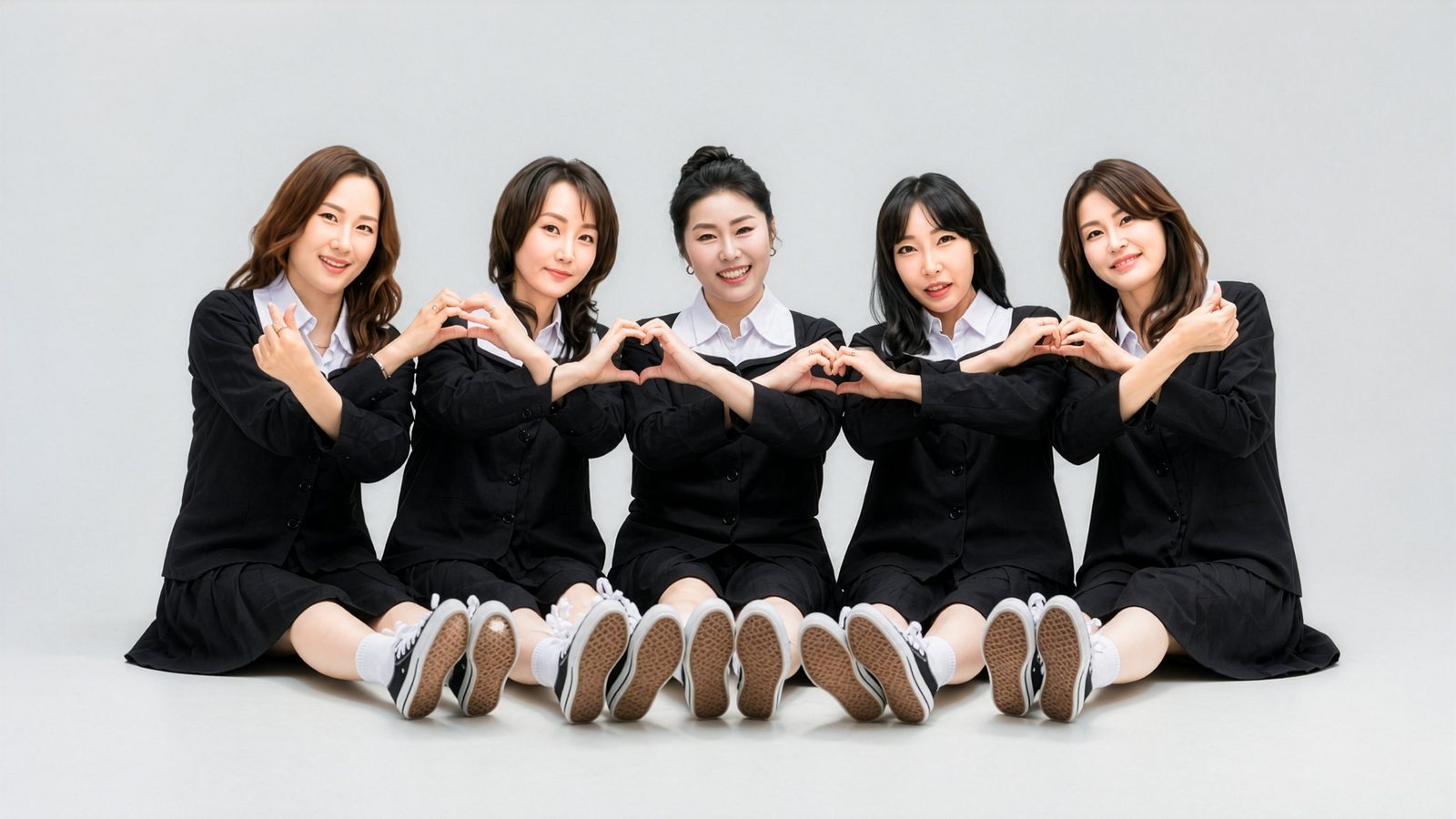 하트 손으로 모여 앉은 검정 재킷 컷 — 김스튜디오